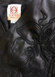 Loewe Vintage Black Leather Jacket with Flower Lace Inlay Embroidery