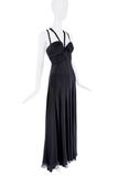 Versace Black Crystal Sheer Bustier Halter Dress Gown