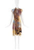 Roberto Cavalli Yellow Gold Blue Print Baroque Print Collar Dress SS2003
