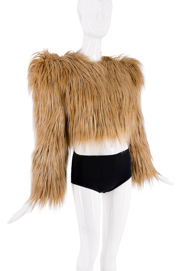 Dolce&Gabbana Brown Big Shoulders Cropped Fur Jacket