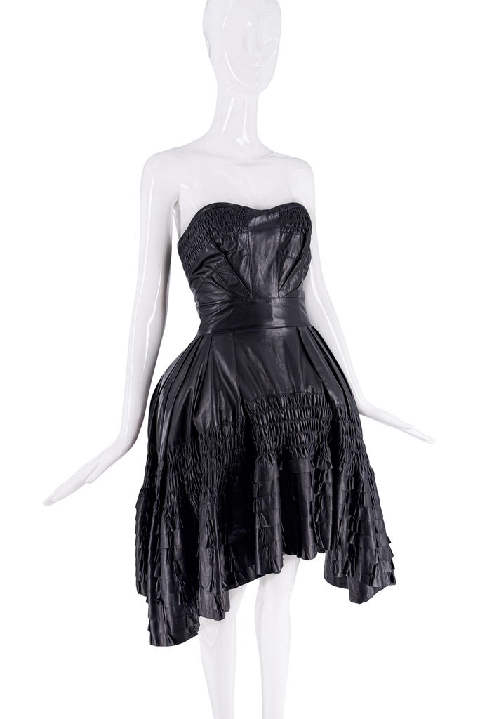 Christian Dior Black Leather Pleated Bustier Corset Dress Runway FW2010