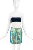 Marc Jacobs Iridescent Green Pink Leather Raver Mini Skirt