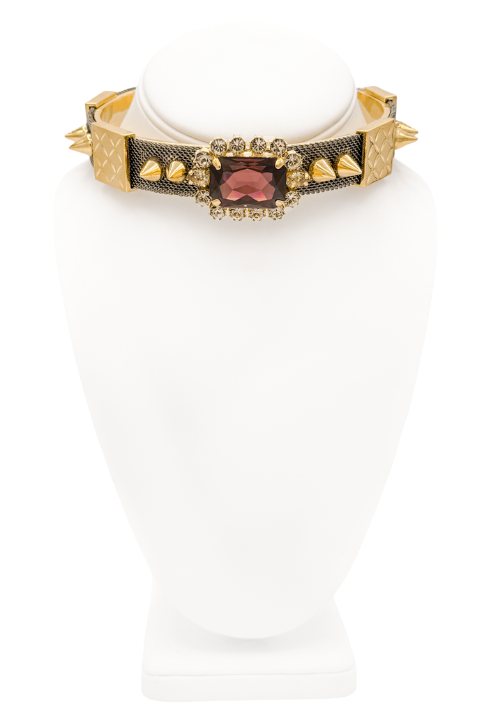 Mawi Gold Gunmetal Mesh Rhinestones and Spiked Collar