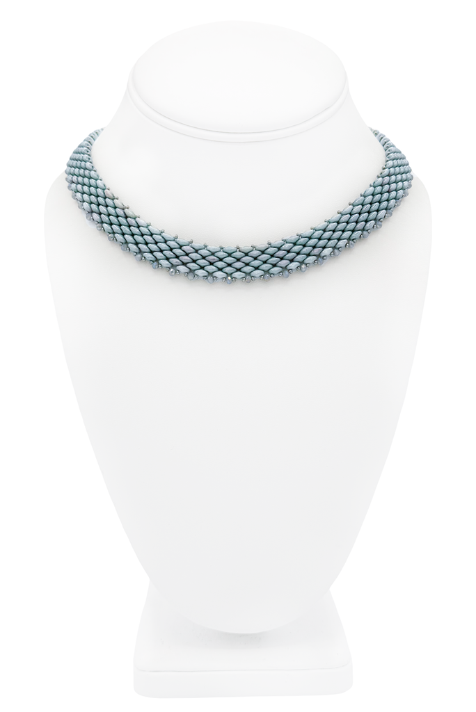Vintage Blue Glass Beads Stitched Necklace