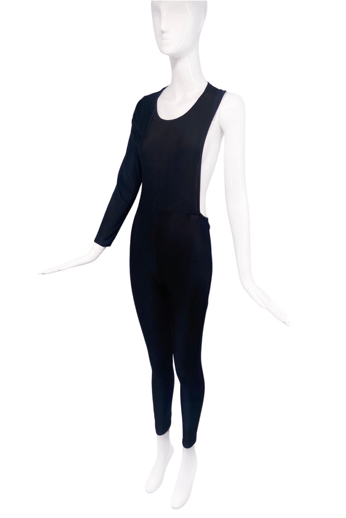 Vintage Black Lycra Mugler Style One Sleeve Asymmetric One Should Bodysuit