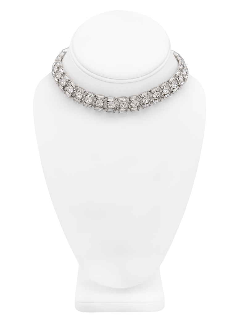 Vintage Silver Crystal Link Choker Necklace