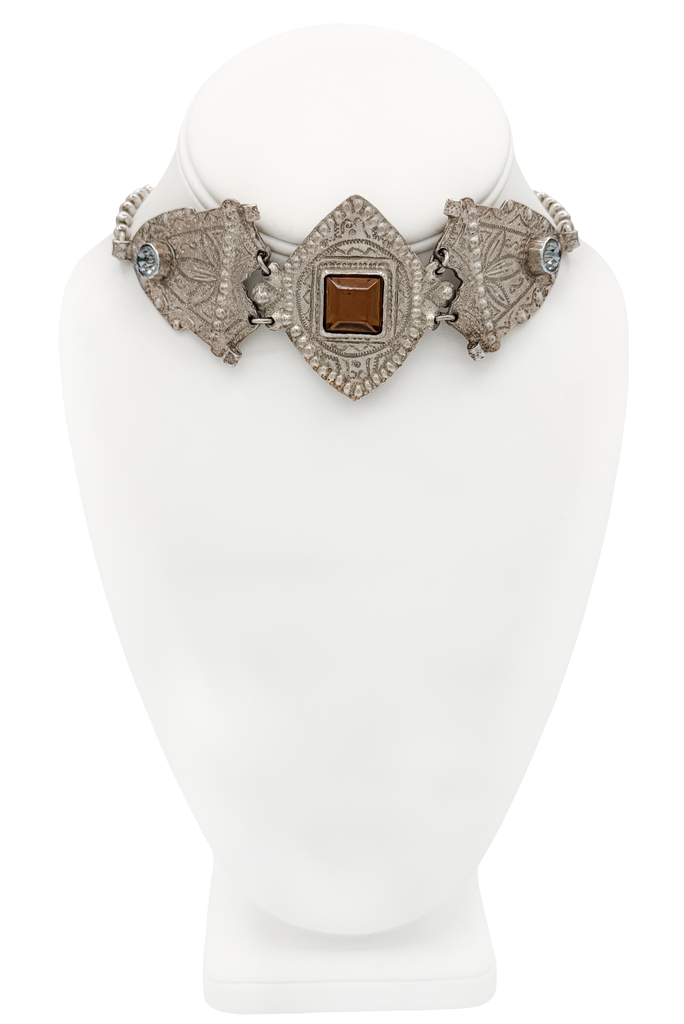 Jean Paul Gaultier Silver Embellished Geometric Rhinestone Collar Necklace