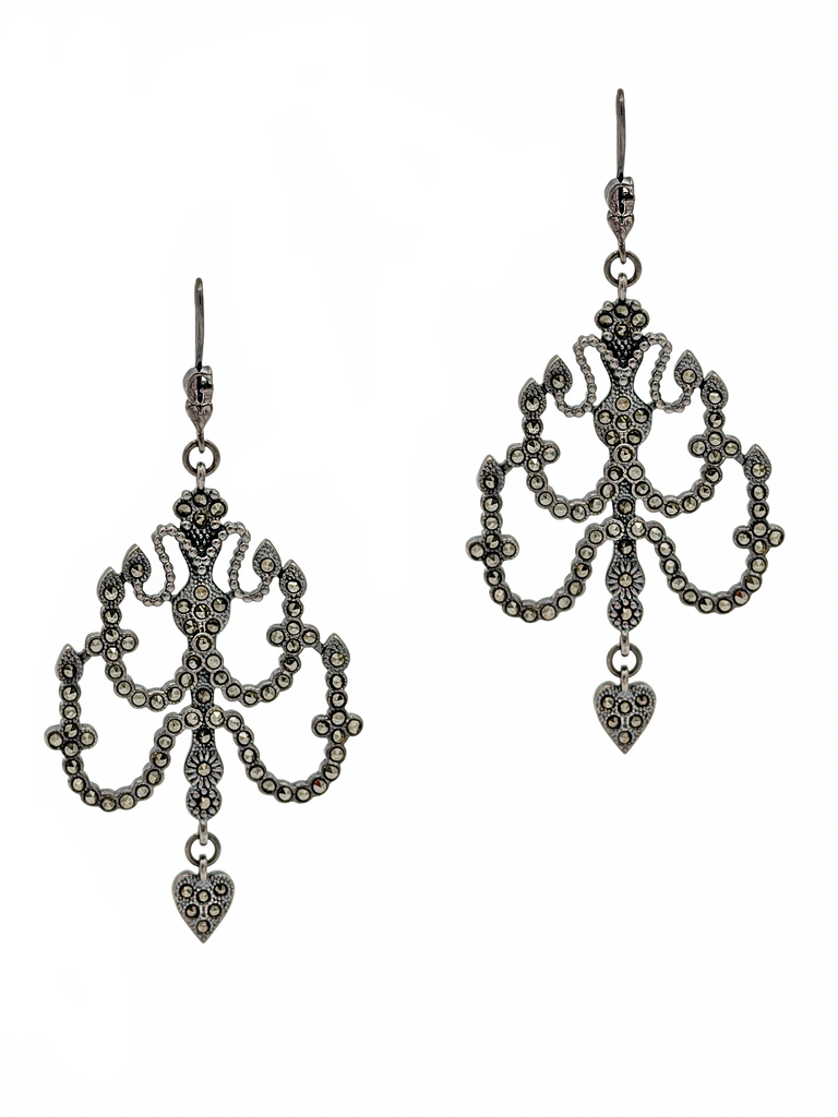 Jean Paul Gaultier Silver Embellished Rhinestone Chandelier Heart Earrings