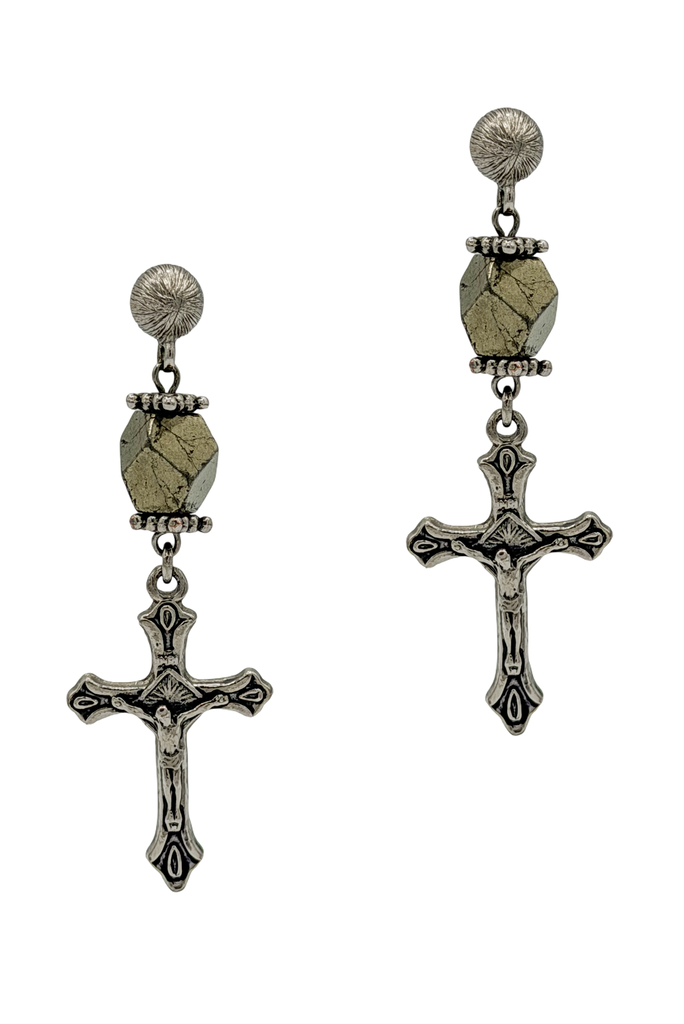 Givenchy Silver and Pyrite Embellished Cross Drop Earrings