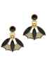 Etro Gold with Black Rhinestone and Pavé Crystal Fan Earrings