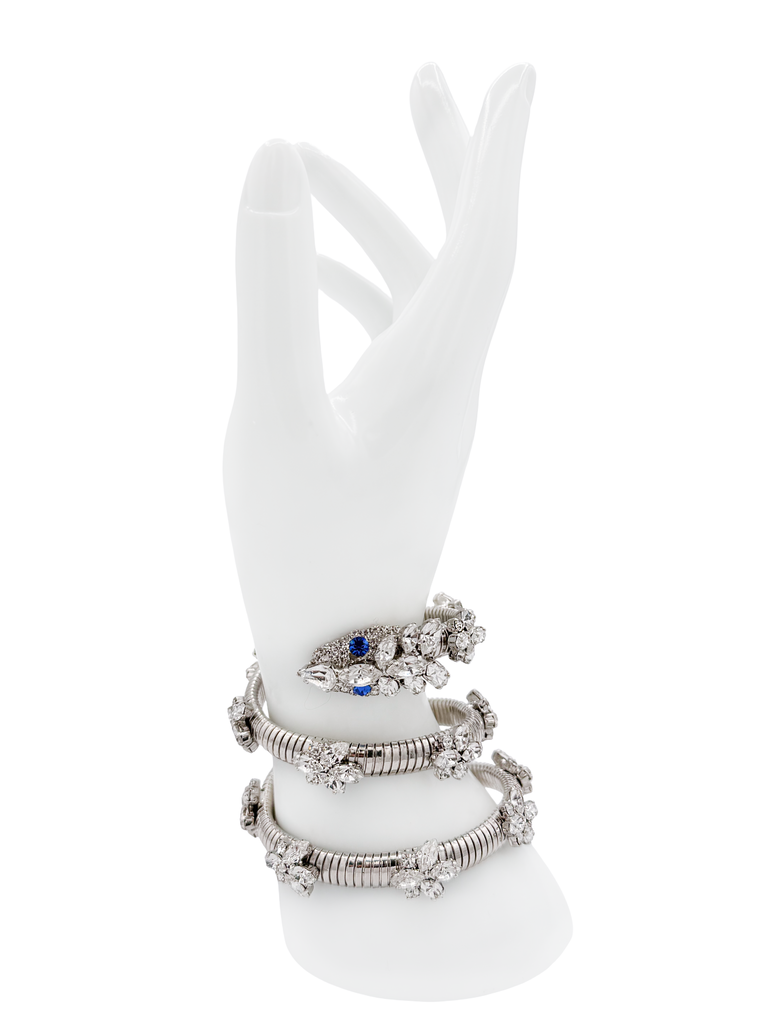 Zanotti Silver Crystal Flowers Wrapped Snake Band Bracelet
