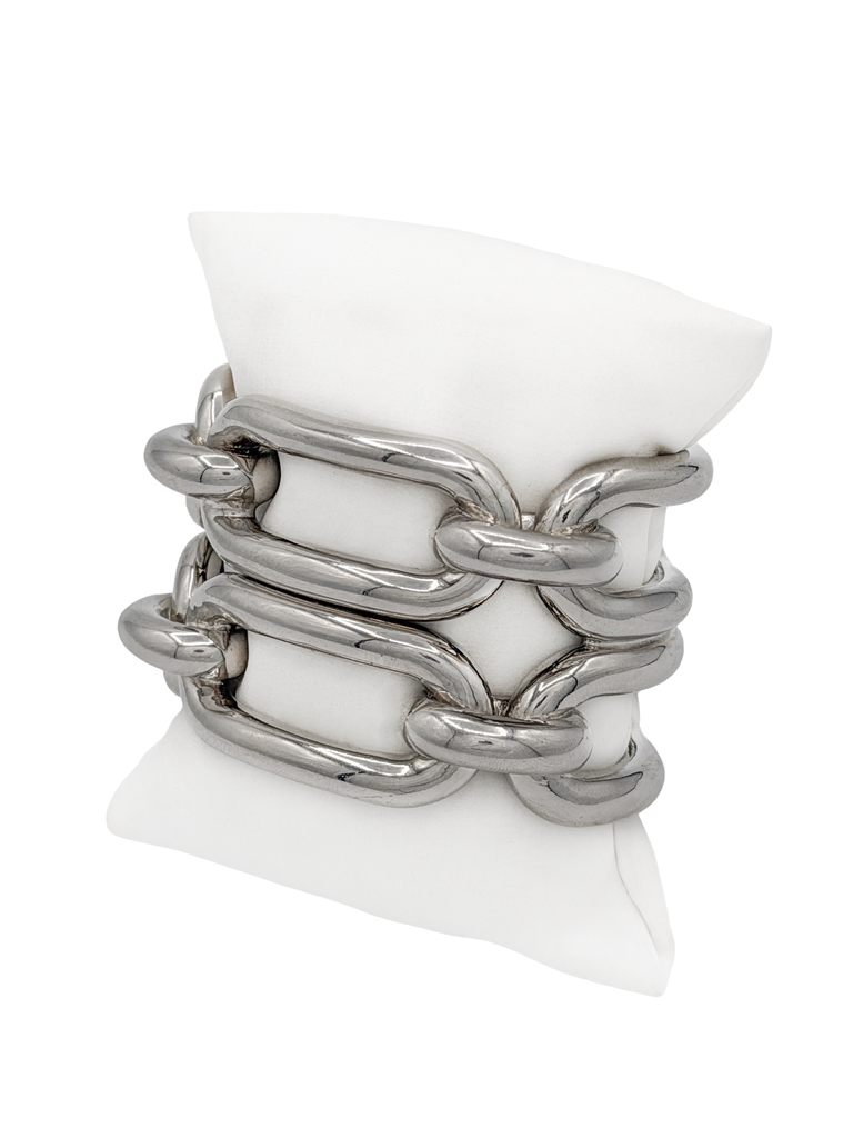 Balenciaga Silver Double Chain Link Cuff Bracelet