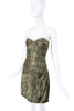Roberto Cavalli Green Snake Print Strapless Corseted Dress