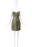 Roberto Cavalli Green Snake Print Strapless Corseted Dress