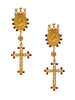 Dolce & Gabbana Gold Red Gemstone Crown Embellished Cross Earrings