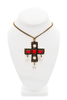 Roberto Cavalli Gold Bronze Pearl Red Agate Gemstone Cross Pendant Chain Necklace