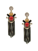 Vintage Gold Red Orange Gemstone Pavé Crystal Geometric Black Chain Drop Earrings
