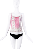 John Galliano Pink White Floral Print Lace Tank Top