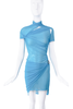 Coperni Blue Sheer Mesh Wrap Cut Out Dress