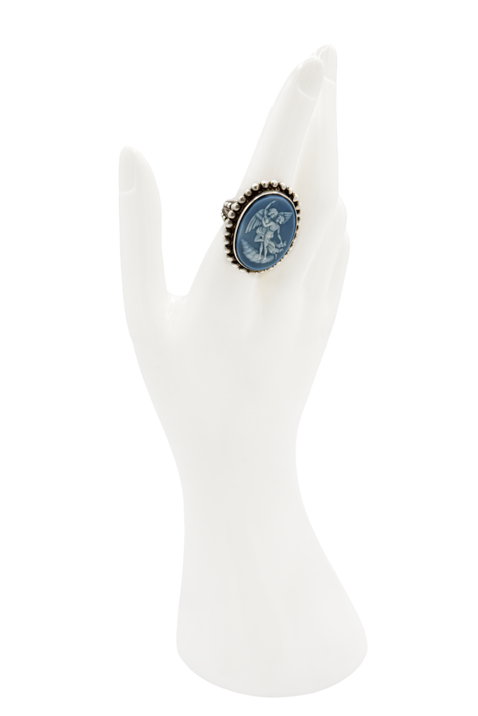 Stephen Dweck Silver Blue Angel Framed Signet Ring