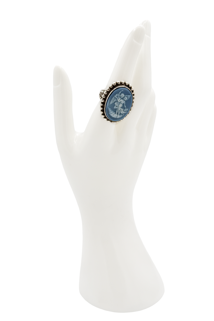 Stephen Dweck Silver Blue Angel Framed Signet Ring