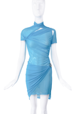 Coperni Blue Sheer Mesh Wrap Cut Out Dress