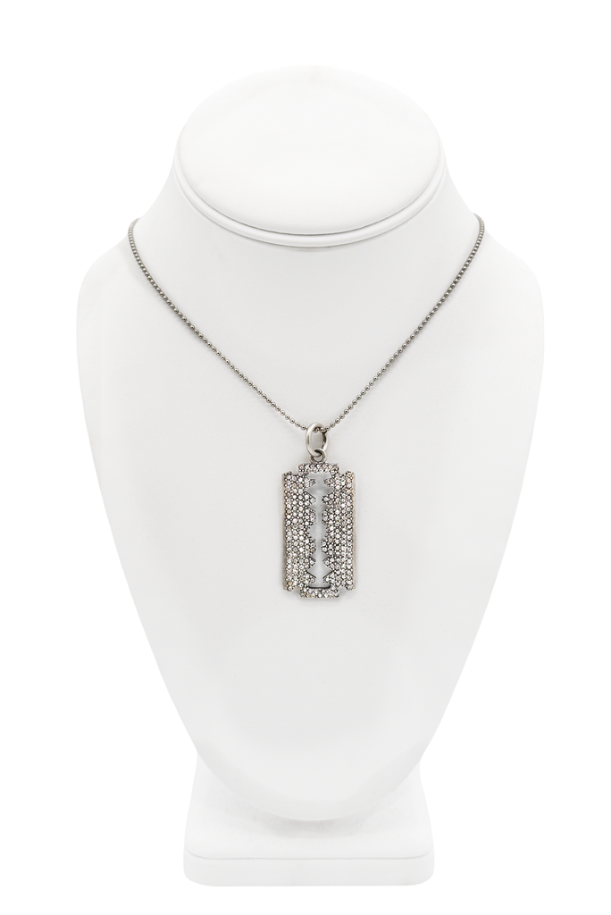 Jean Paul Gaultier Silver Pavé Crystal Razor Logo Pendant Chain Necklace