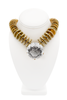 Leonikas Gold Oversized Disk Link Round Crystal Pendant Necklace