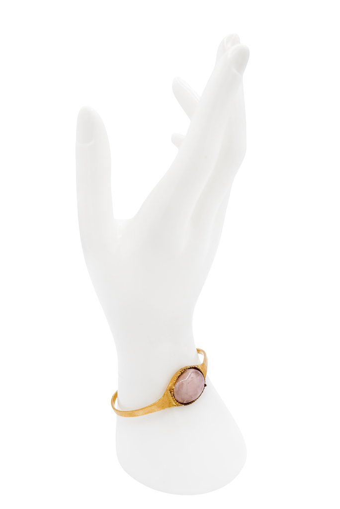 Vintage Gold Pink Gemstone Pendant Thin Cuff Bracelet