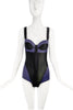 Sonia Rykiel Black Midnight Blue Purple Satin Two Tone Body Suit