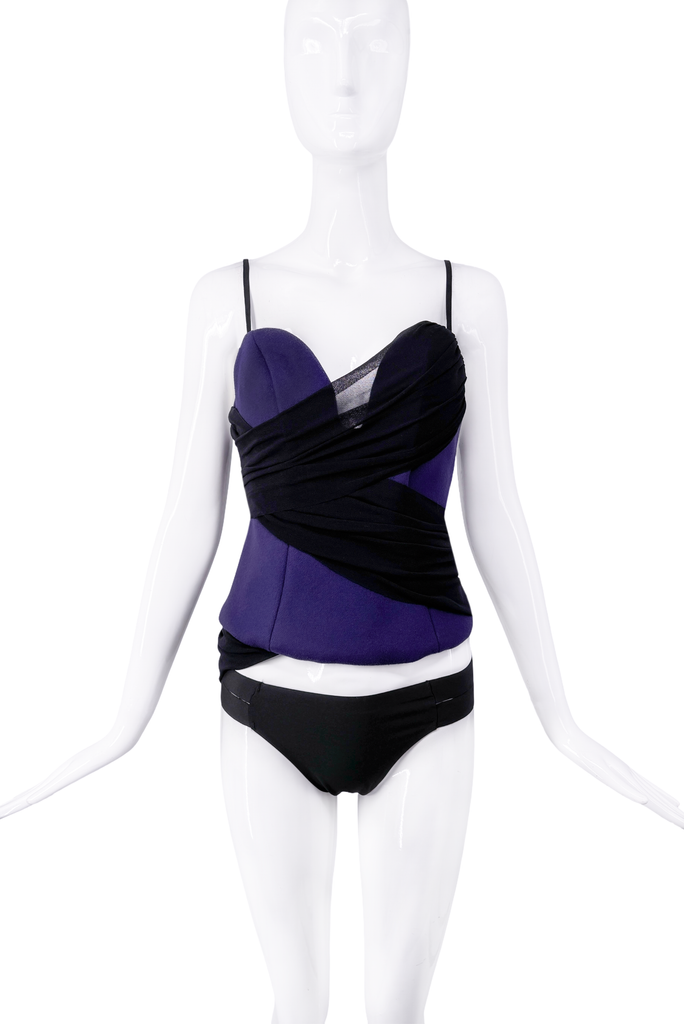 Roberto Cavalli Purple and Black Sheer Draped Corset