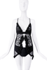 Roberto Cavalli Black Mesh Floral Crochet Open Front Draped Top