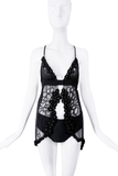 Roberto Cavalli Black Mesh Floral Crochet Open Front Draped Top