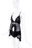 Roberto Cavalli Black Mesh Floral Crochet Open Front Draped Top