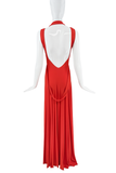 Pleid Sud Red Cross Halter Draped Open Back Dress Gown