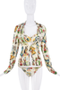 Christian Dior x Galliano White Blue Red Green Multicolor "Timbre" Postcard Graphic Print Bikini