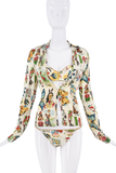 Christian Dior x Galliano White Blue Red Green Multicolor "Timbre" Postcard Graphic Print Bikini