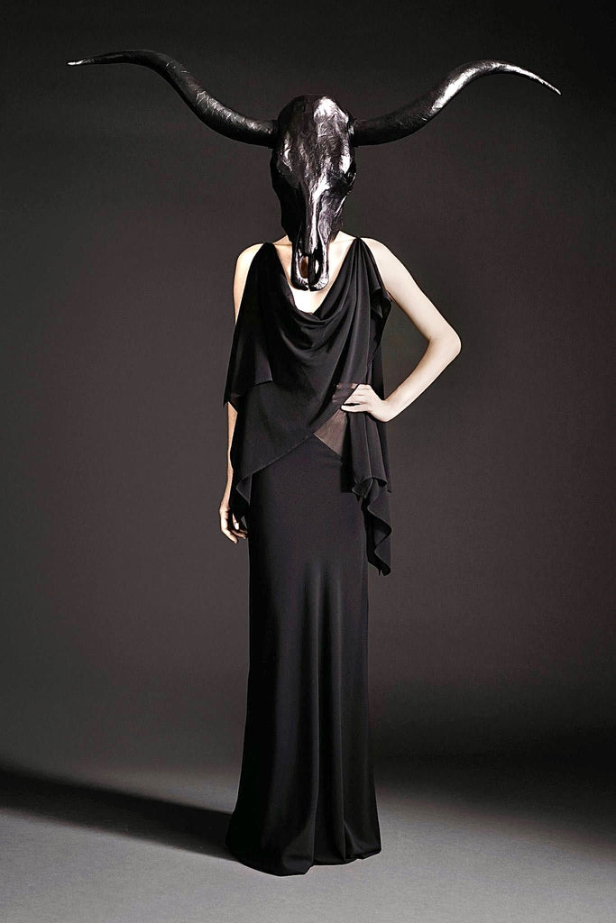 Gareth Pugh Black Draped Grecian Sheer Cut Out Dress Gown