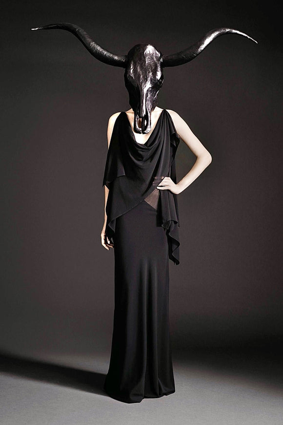 Gareth Pugh Black Draped Grecian Sheer Cut Out Dress Gown