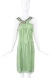 Christian Dior x Galliano Green Embroidered Crystal Asymmetric Strap Midi Dress Resort 2008
