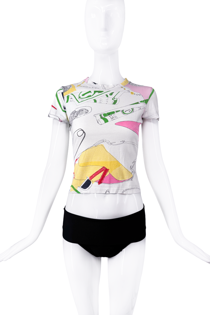 Christian Dior by Galliano Multi Color Money Clutch Print Graphic Top SS2001