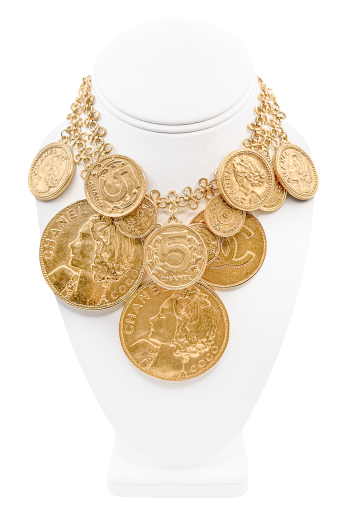 Chanel Gold Oversized Double Layer Coin Link Necklace