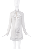 Givenchy White Chiffon Silk Trim & Bow Necktie Sheer Longsleeve Blouse Dress