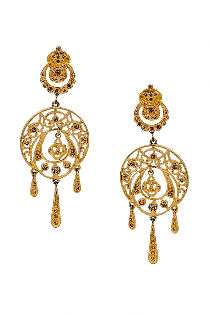 Christian Dior X Galliano Gold Pavé Crystal Embellished Decal Earrings SS1999