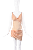 KNWLS London Nude Mesh Sheer Cut Out Ruched Dress
