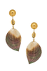 Vintage Gold Iridescent White Brown Ombre Carved Large Leaf Drop Earrings