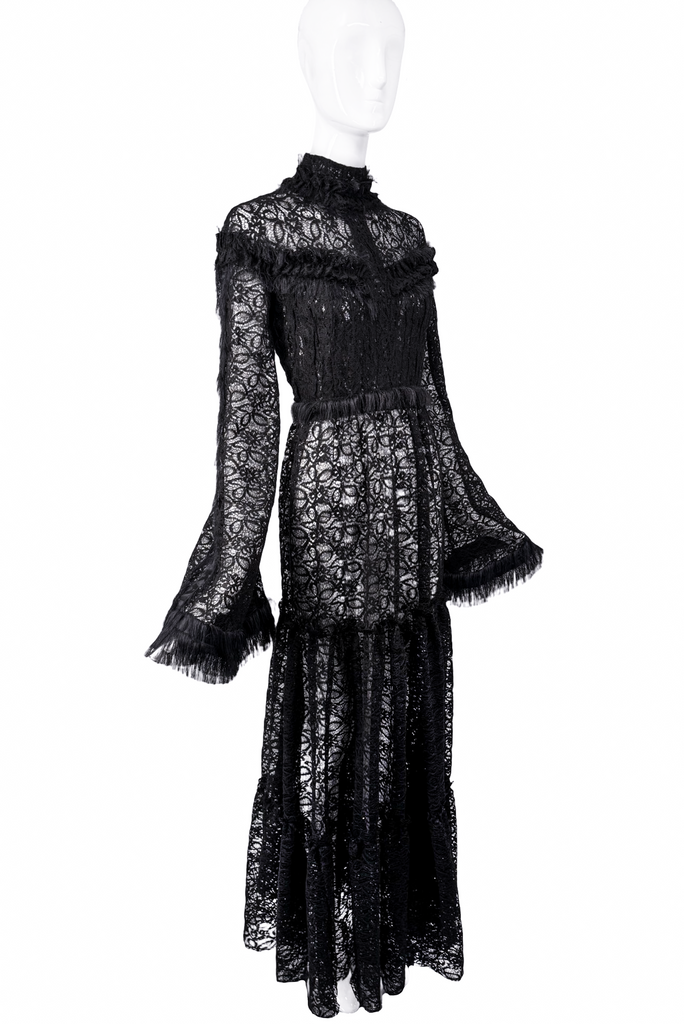 Mikhael Tal Black Lace Ruffle Collar Victorian Gown