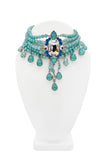 Christian Dior Blue Gemstone Beaded Multi Strap Teardrop Pendant Choker Necklace Resort 2008
