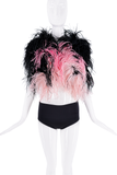 Sonia Ryker Black Pink Feather Cropped Shawl Coat