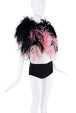 Sonia Ryker Black Pink Feather Cropped Shawl Coat